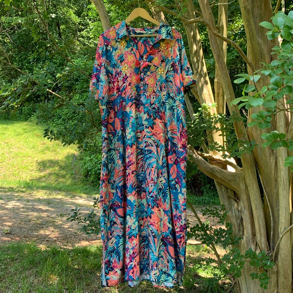 Soft Surroundings Florence Tropicana Embellished Sequin Floral Midi Dress - Picture 3 of 11